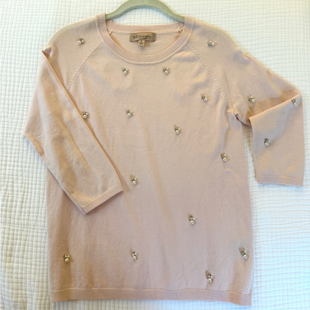 PINK SWEATER WITH PEARL EMBELLISHMENTS SIZE M
